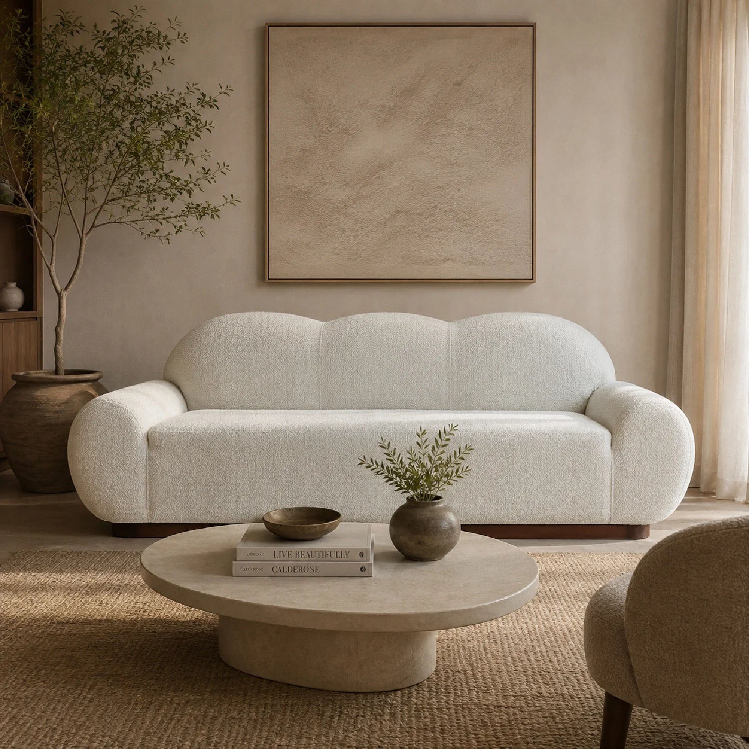 Luxury Light Green Curved Boucle Sofa Modern Italian Style for Villa