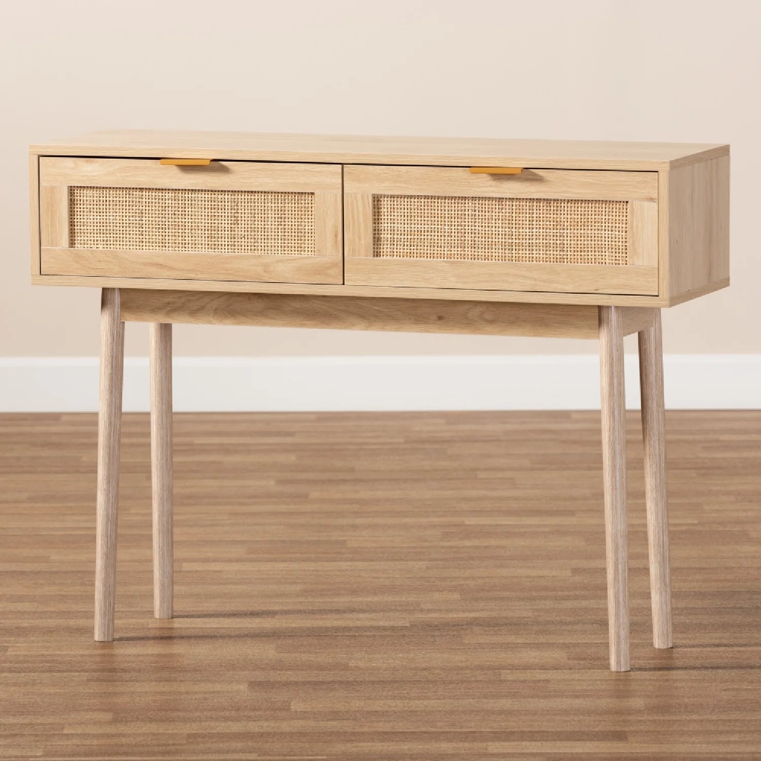 Luxury Light Oak 2-Drawer Console Table Modern Italian Style for Villa