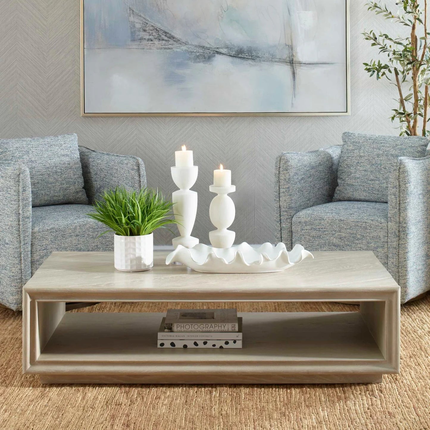 Luxury Light Oak Rectangular Coffee Table Modern Italian Style for Villa