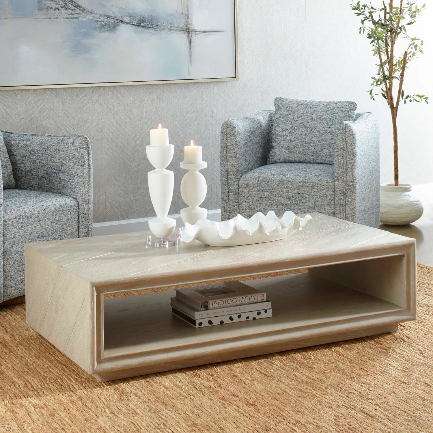 Luxury Light Oak Rectangular Coffee Table Modern Italian Style for Villa