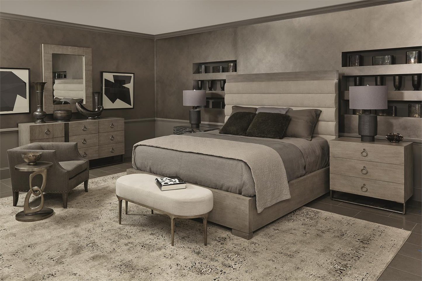 Luxury Linea Fabric Panel Bed Modern Italian Style for Villa