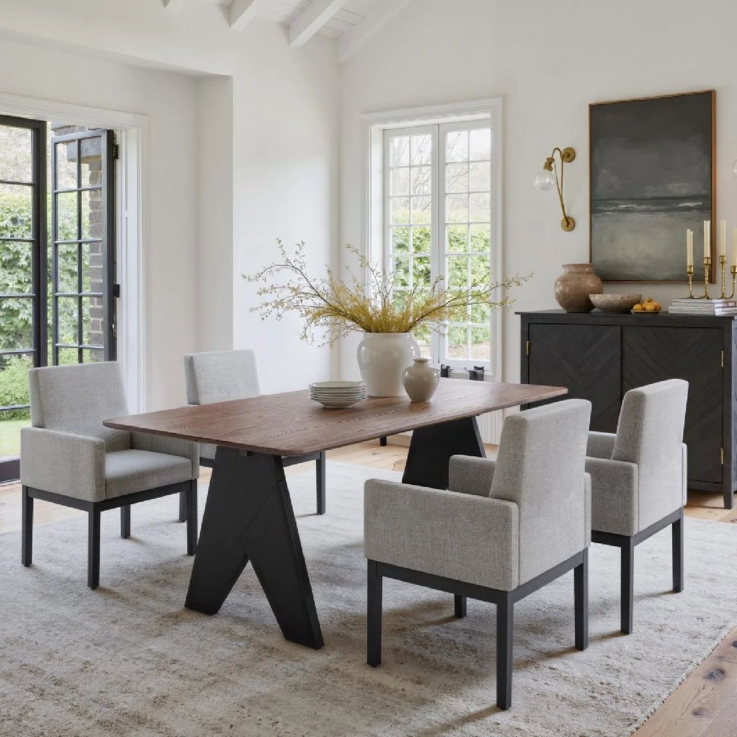 Luxury Lisse Espresso Rubberwood Rectangular Dining Table Modern Italian Style for Villa