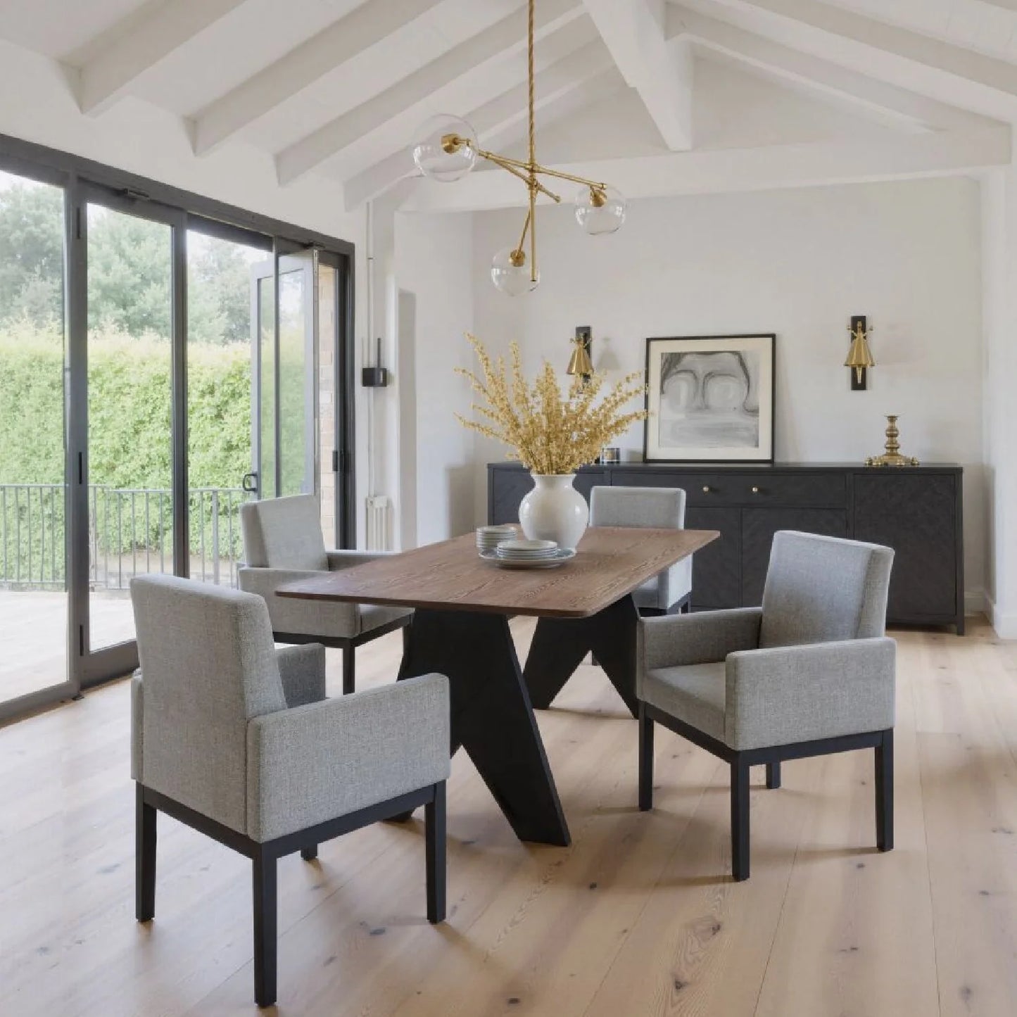 Luxury Lisse Espresso Rubberwood Rectangular Dining Table Modern Italian Style for Villa