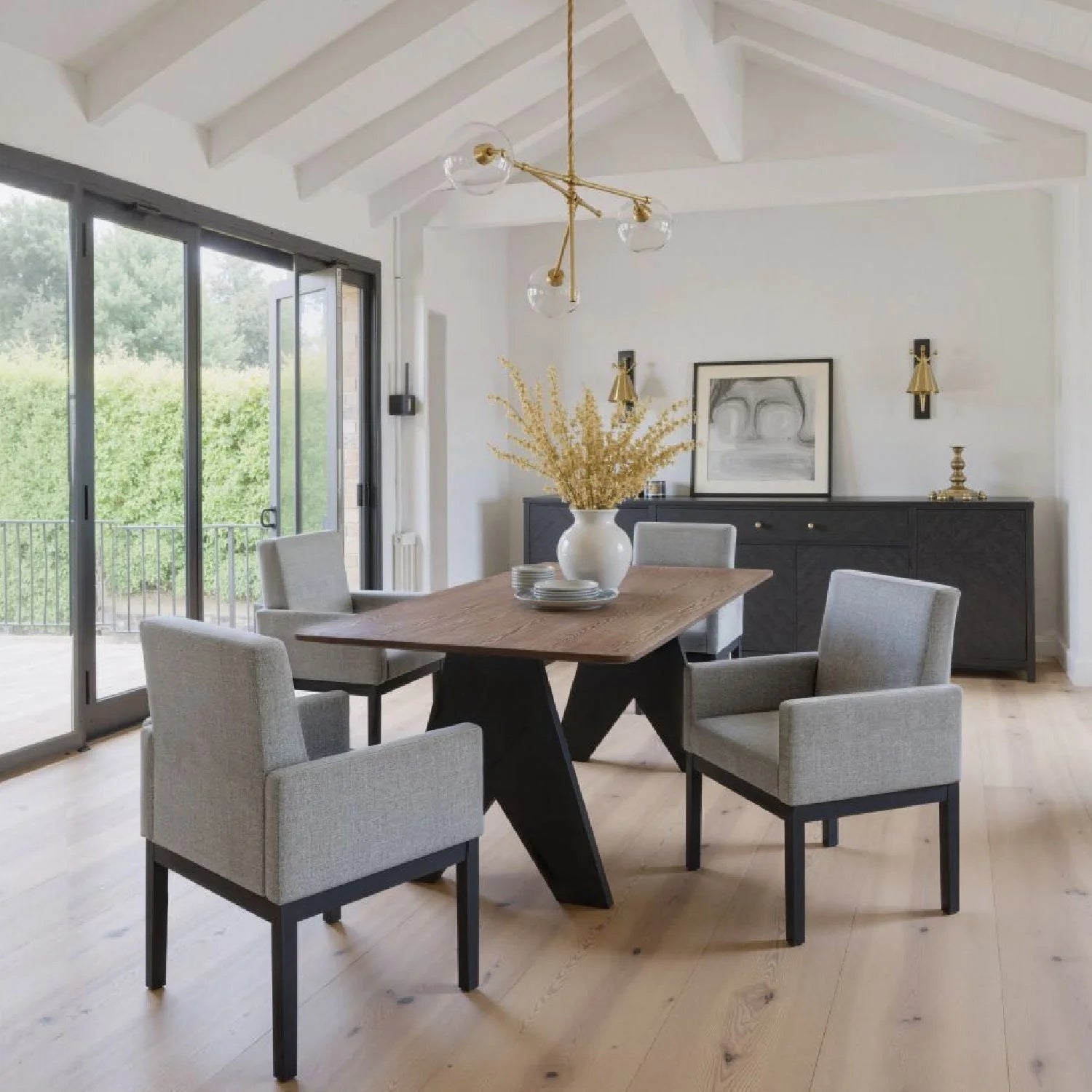 Luxury Lisse Espresso Rubberwood Rectangular Dining Table Modern Italian Style for Villa