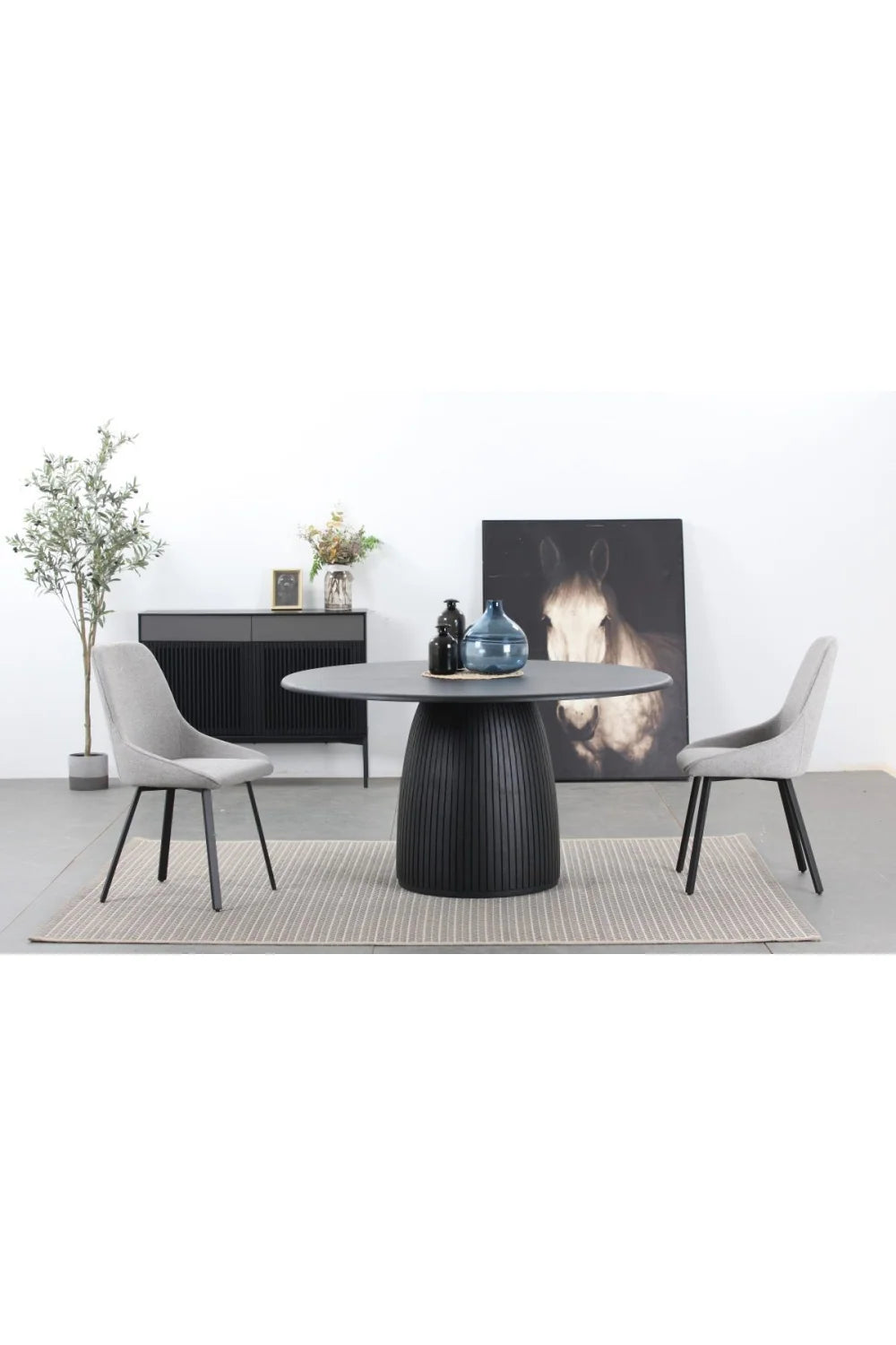 Luxury Louvered Black Oak Sideboard European Style for Villa
