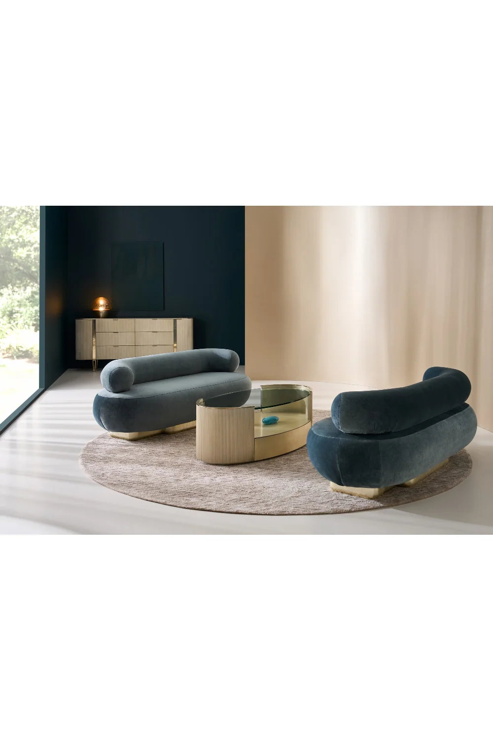 Luxury Love Glass Top Oval Coffee Table Modern Italian Style for Villa