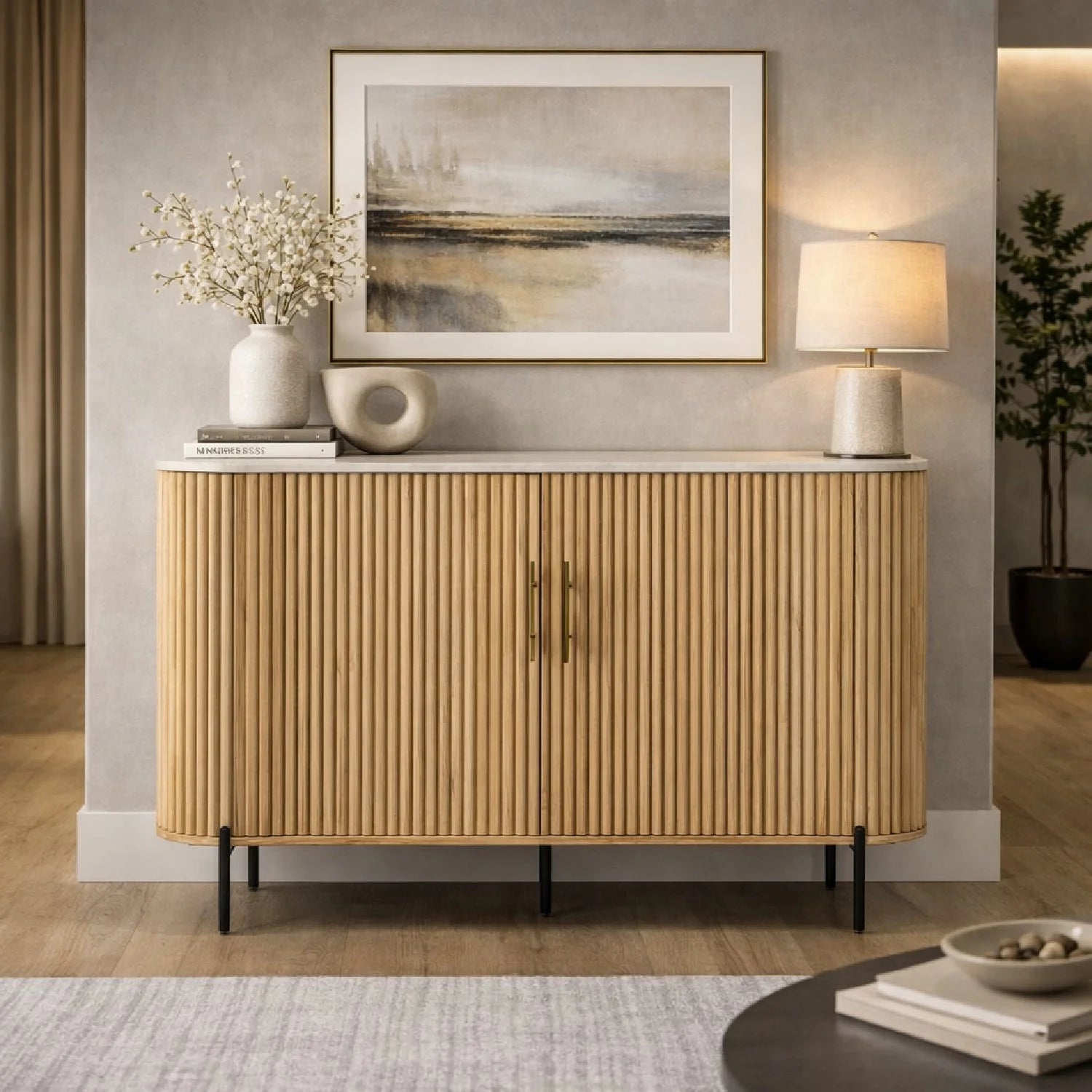 Luxury Mango Wood 2-Door Tall Sideboard European Style for Villa