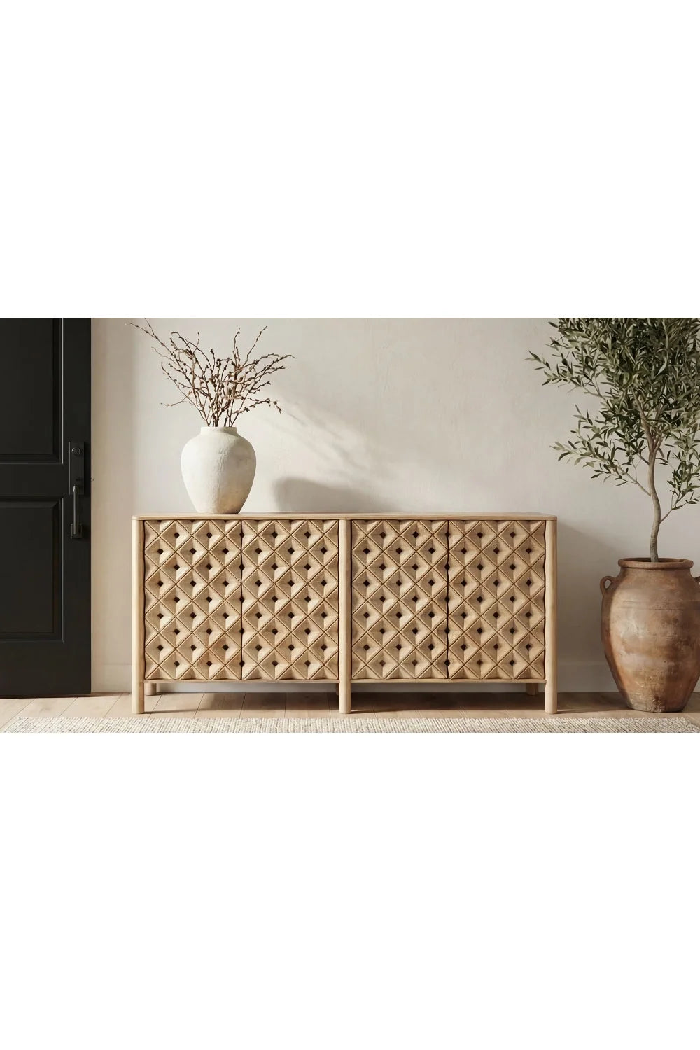 Luxury Mango Wood 4-Door Sideboard European Style for Villa