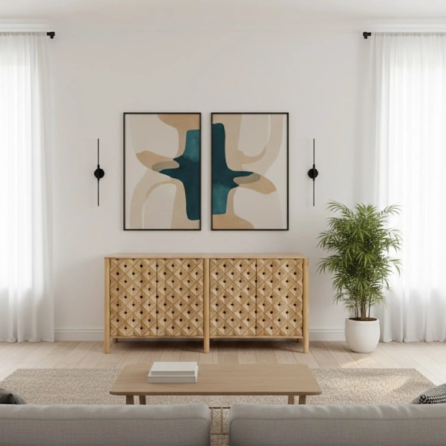 Luxury Mango Wood 4-Door Sideboard European Style for Villa
