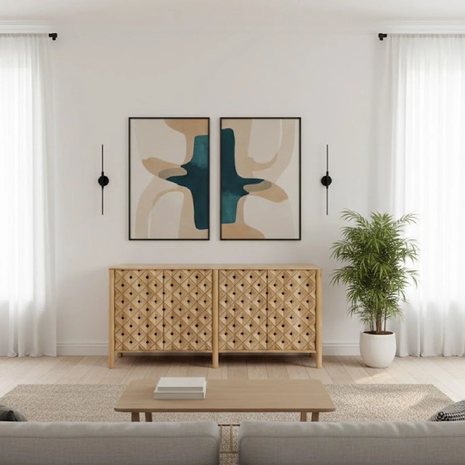 Luxury Mango Wood 4-Door Sideboard European Style for Villa