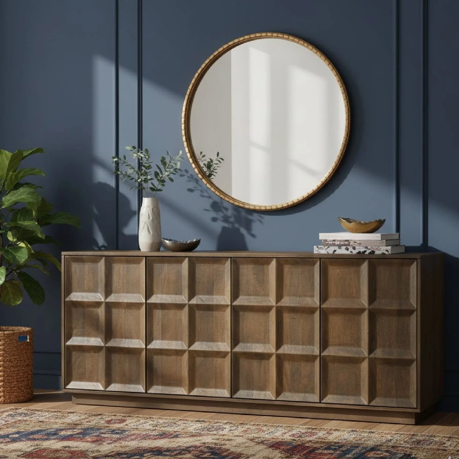 Luxury Mango Wood 4-Door Sideboard European Style for Villa