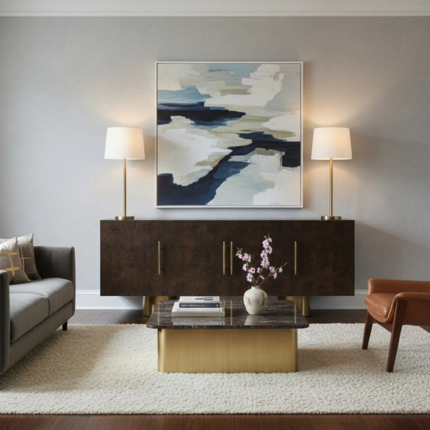 Luxury Maple Burl 4-Door Sideboard European Style for Villa