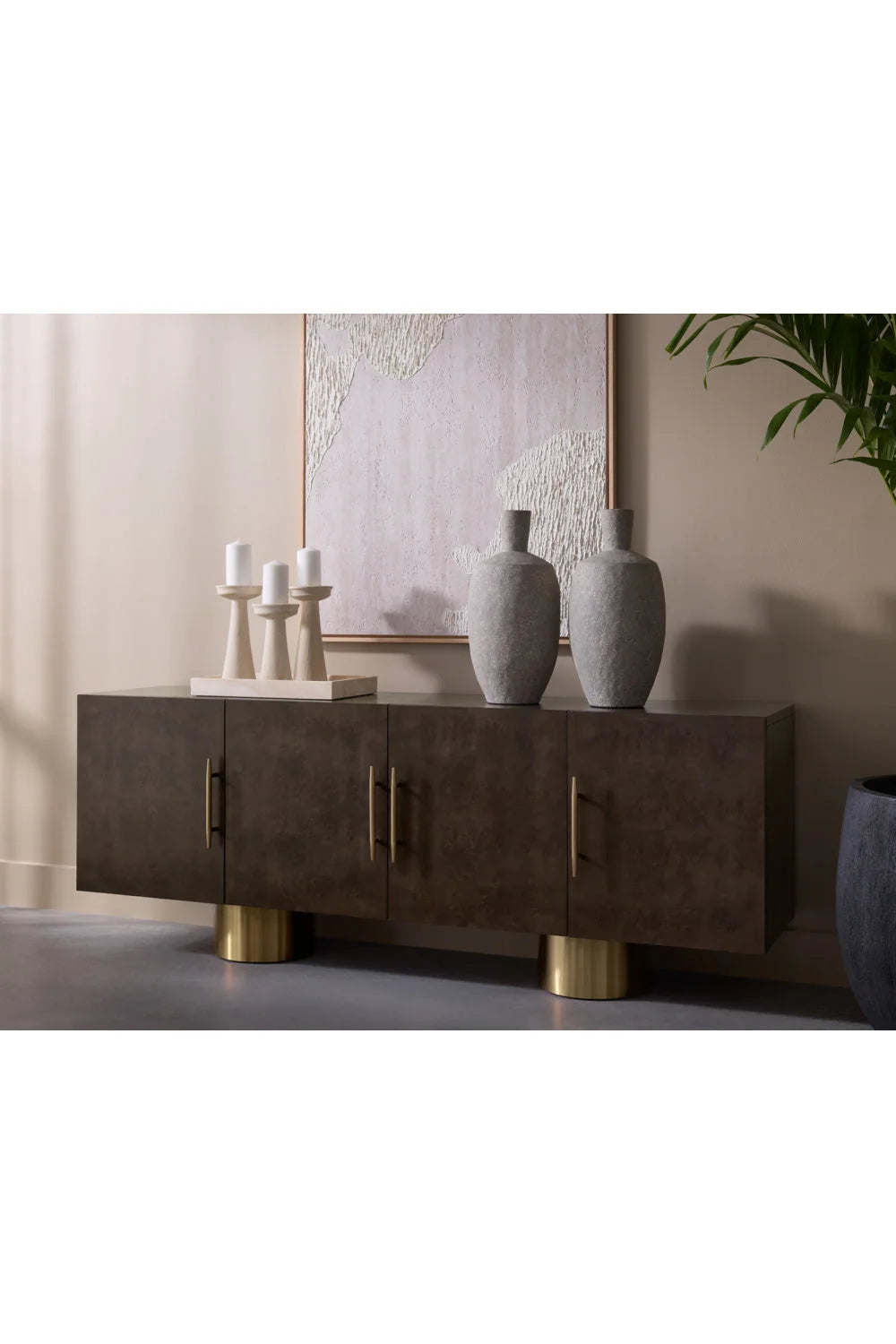 Luxury Maple Burl 4-Door Sideboard European Style for Villa