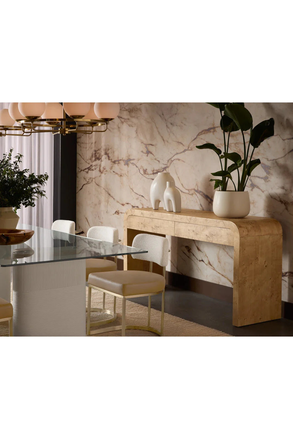 Luxury Mappa Burl Veneer Console Table Modern Italian Style for Villa