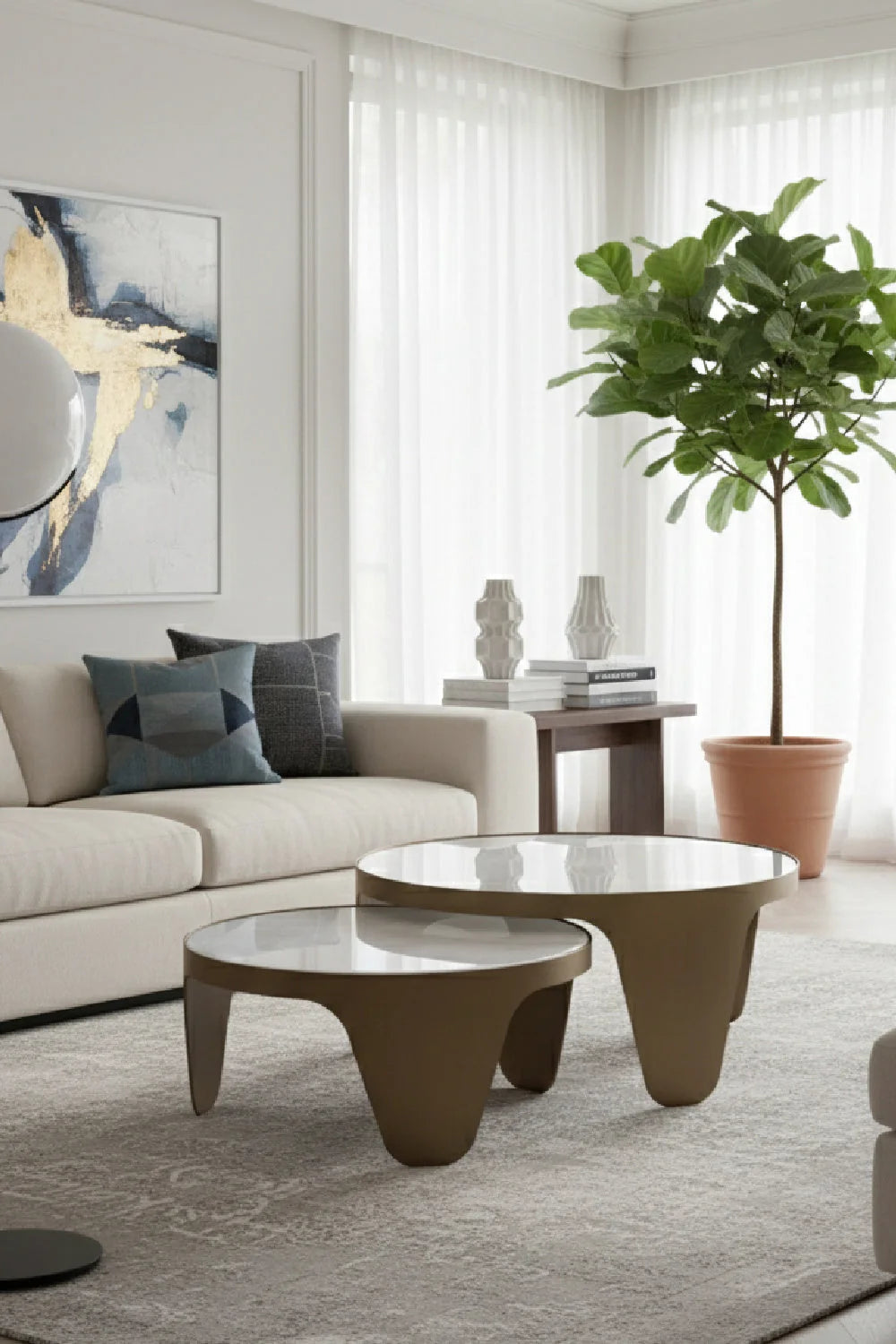 Luxury Marble Gold Round Nesting Coffee Table Modern Italian Style for Villa