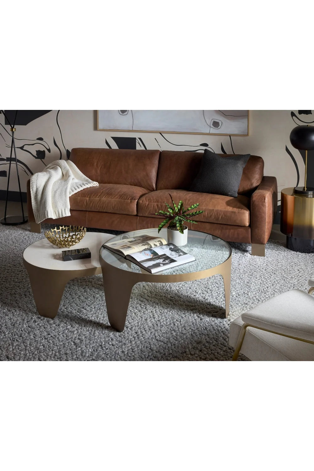 Luxury Marble Gold Round Nesting Coffee Table Modern Italian Style for Villa