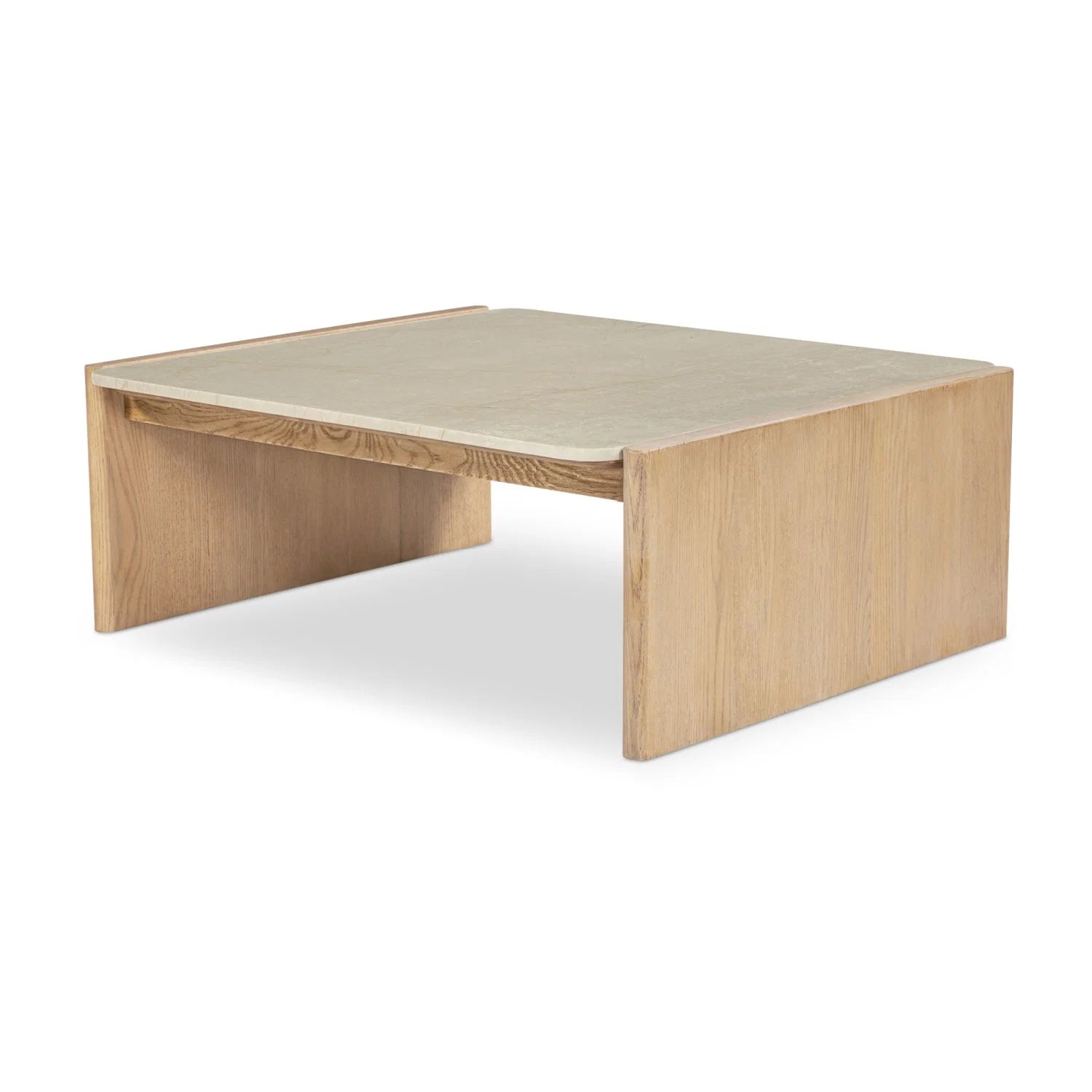 Luxury Marble Inset Oak Coffee Table Modern Italian Style for Villa