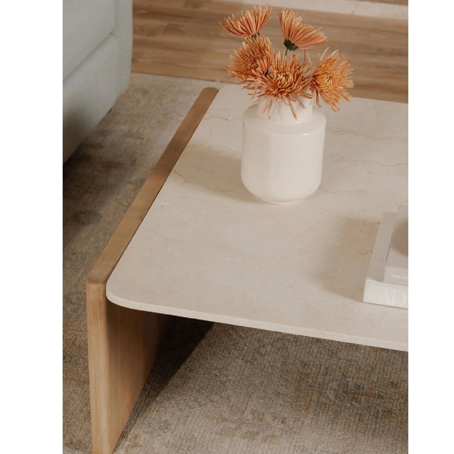 Luxury Marble Inset Oak Coffee Table Modern Italian Style for Villa