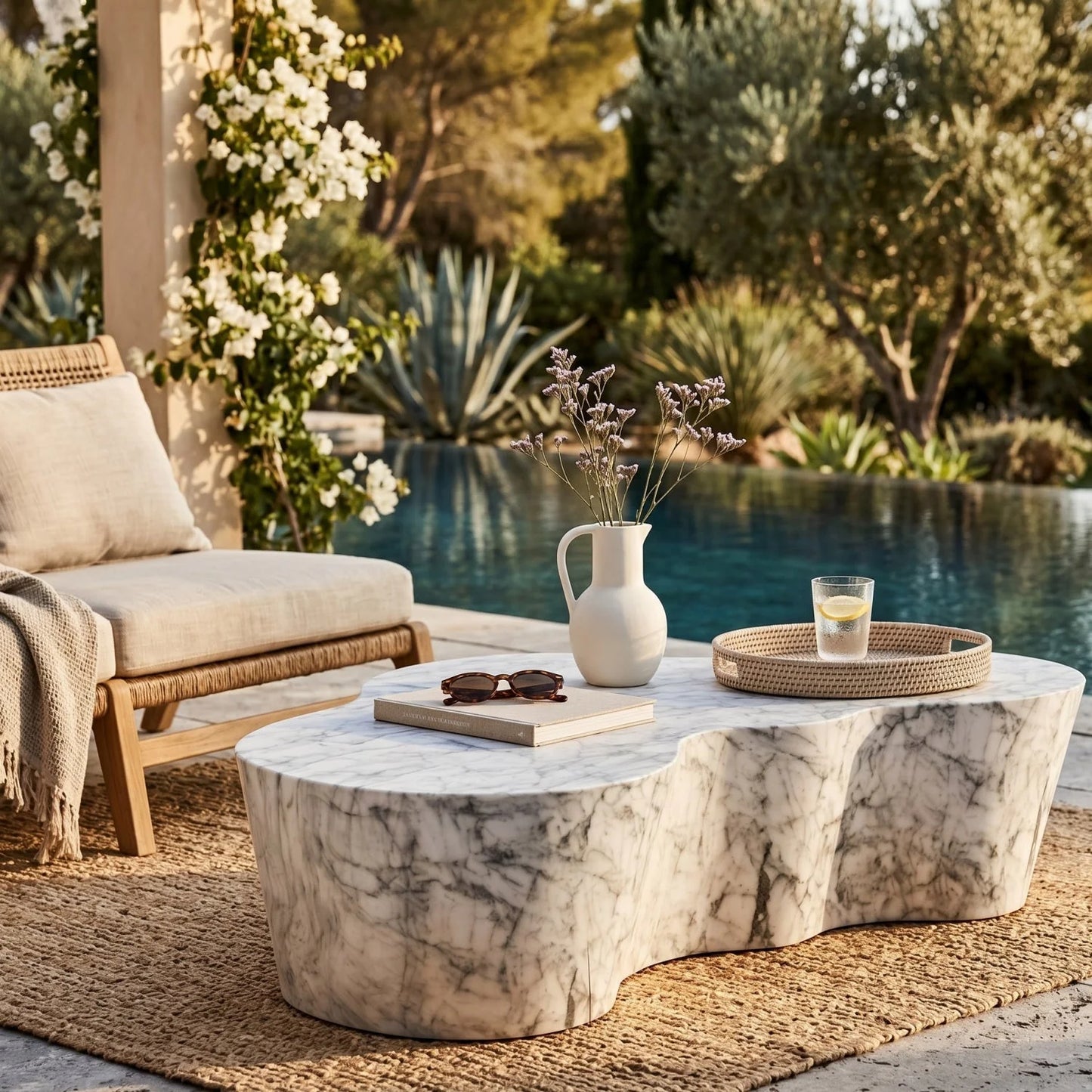 Luxury Marble Look Freeform Coffee Table Modern Italian Style for Villa