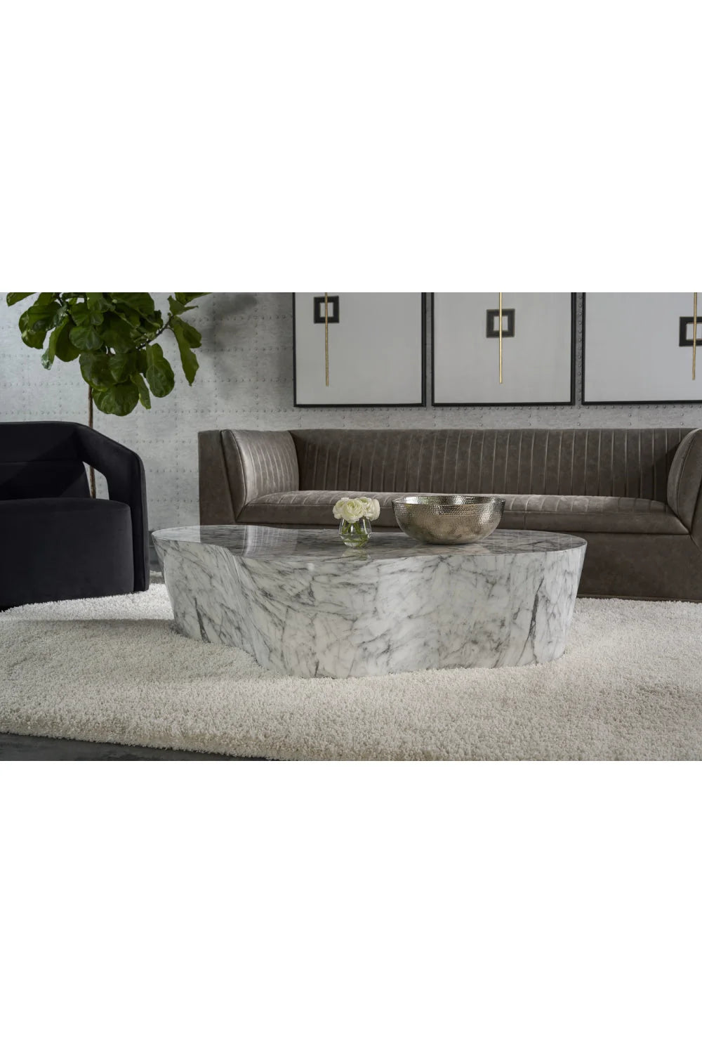 Luxury Marble Look Freeform Coffee Table Modern Italian Style for Villa