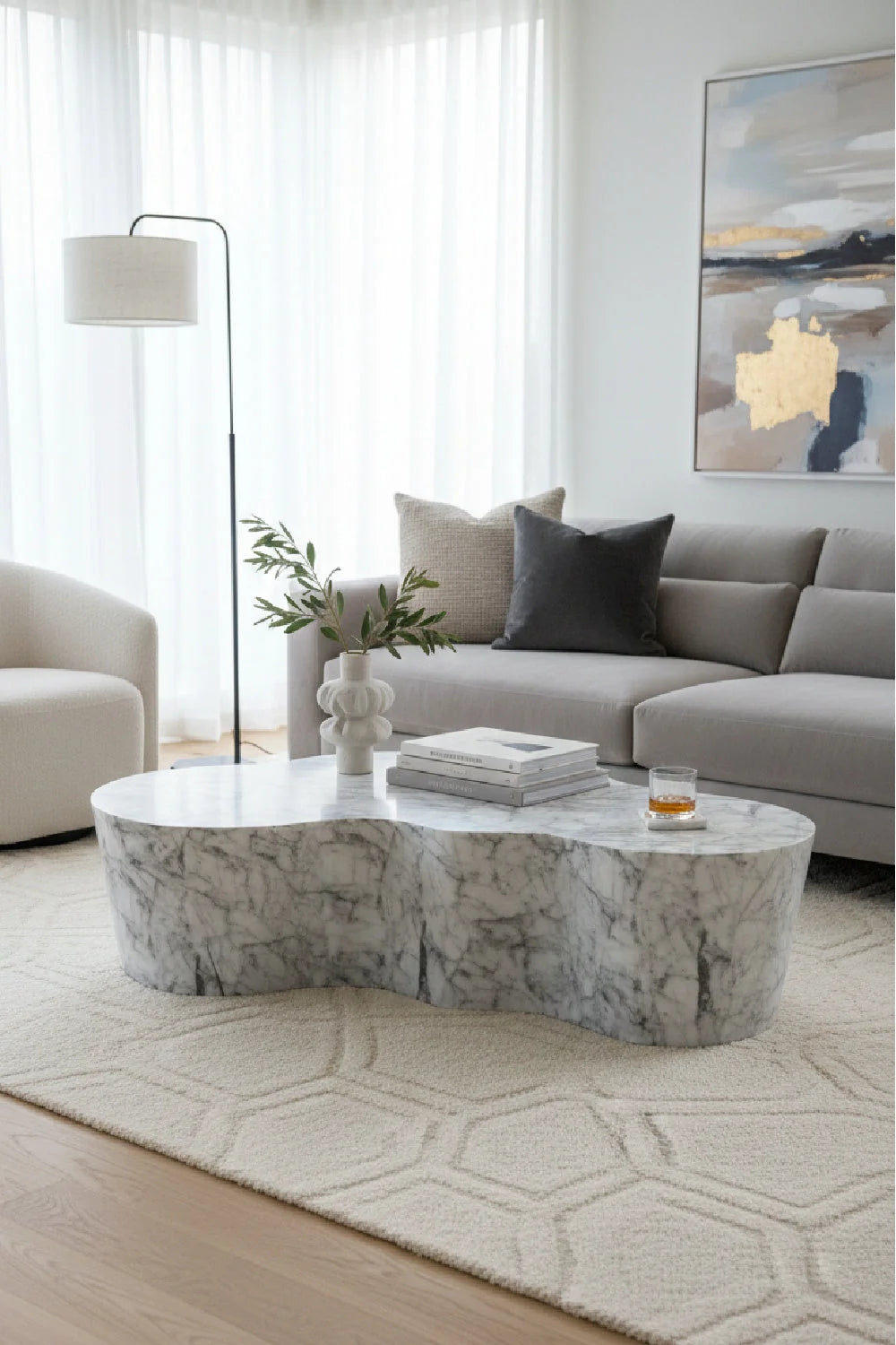 Luxury Marble Look Freeform Coffee Table Modern Italian Style for Villa