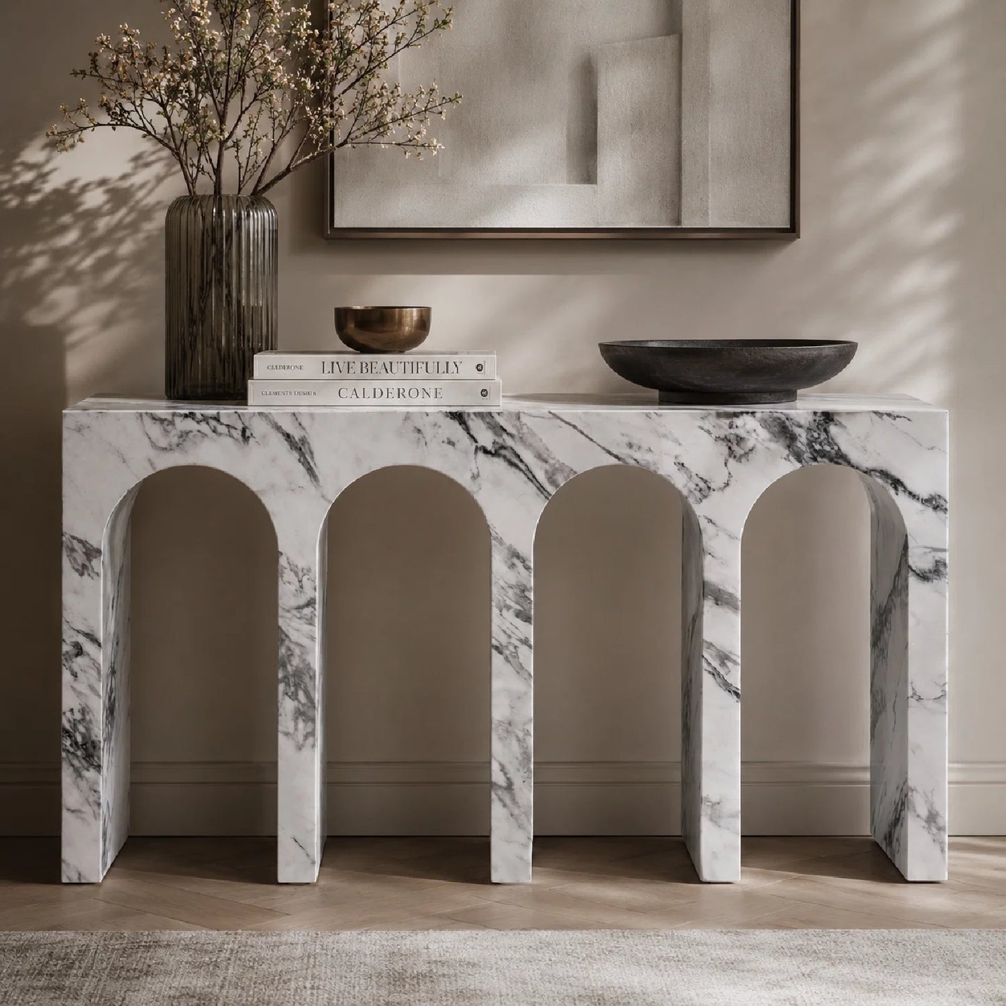 Luxury Marble Look Stone Console Table Modern Italian Style for Villa