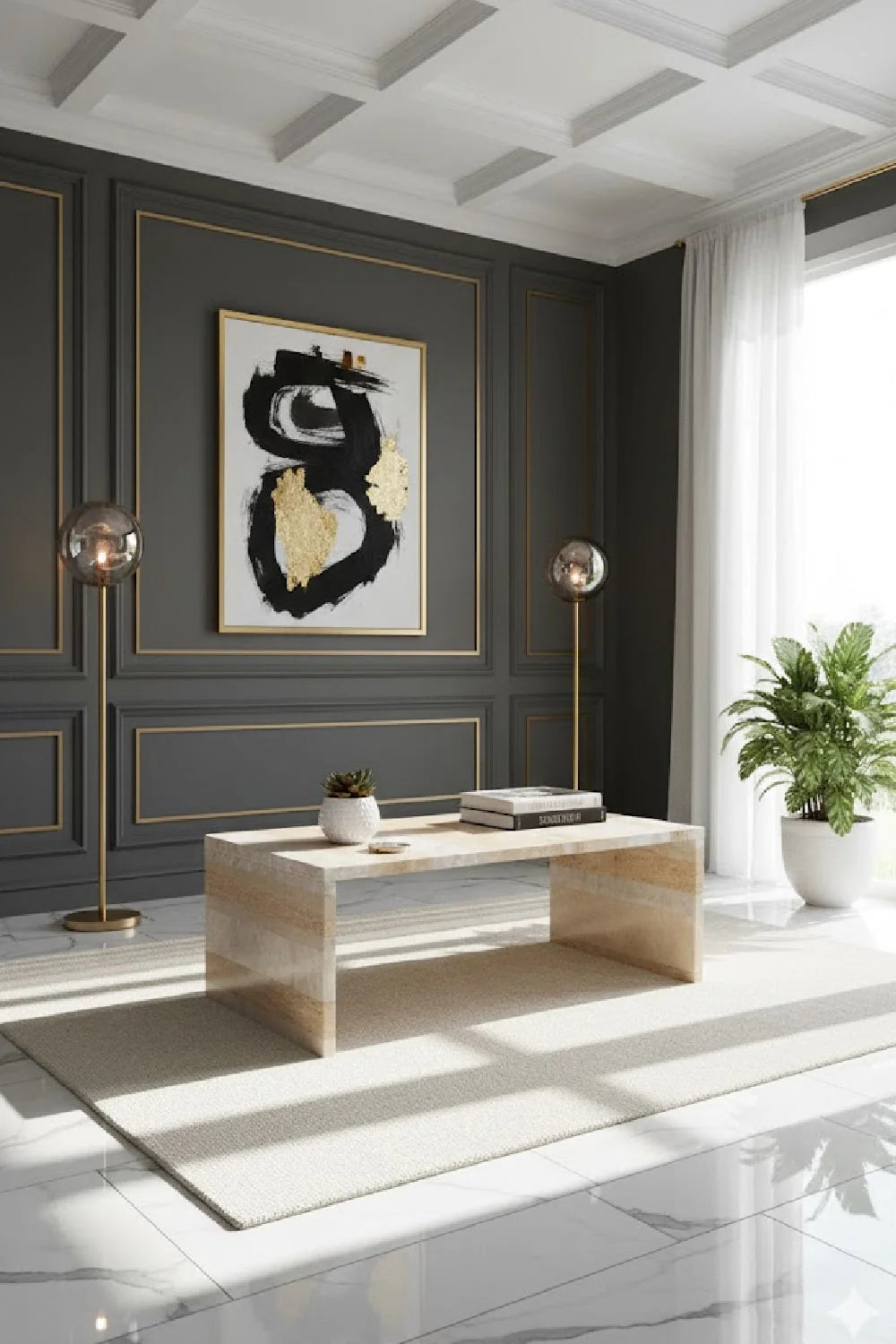Luxury Marble Rectangular Coffee Table Modern Italian Style for Villa