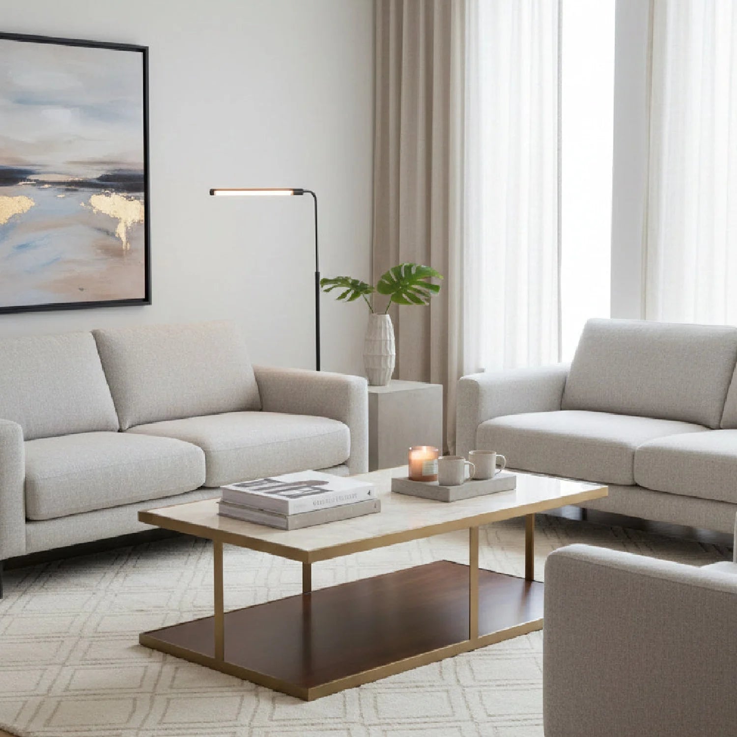 Luxury Marble Rectangular Coffee Table Modern Italian Style for Villa