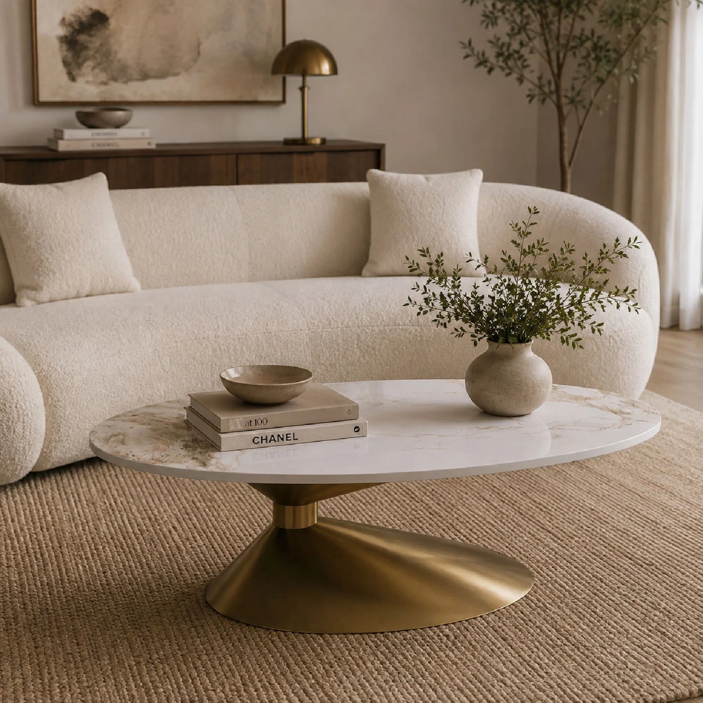 Luxury Marble Top Oval Coffee Table Modern Italian Style for Villa