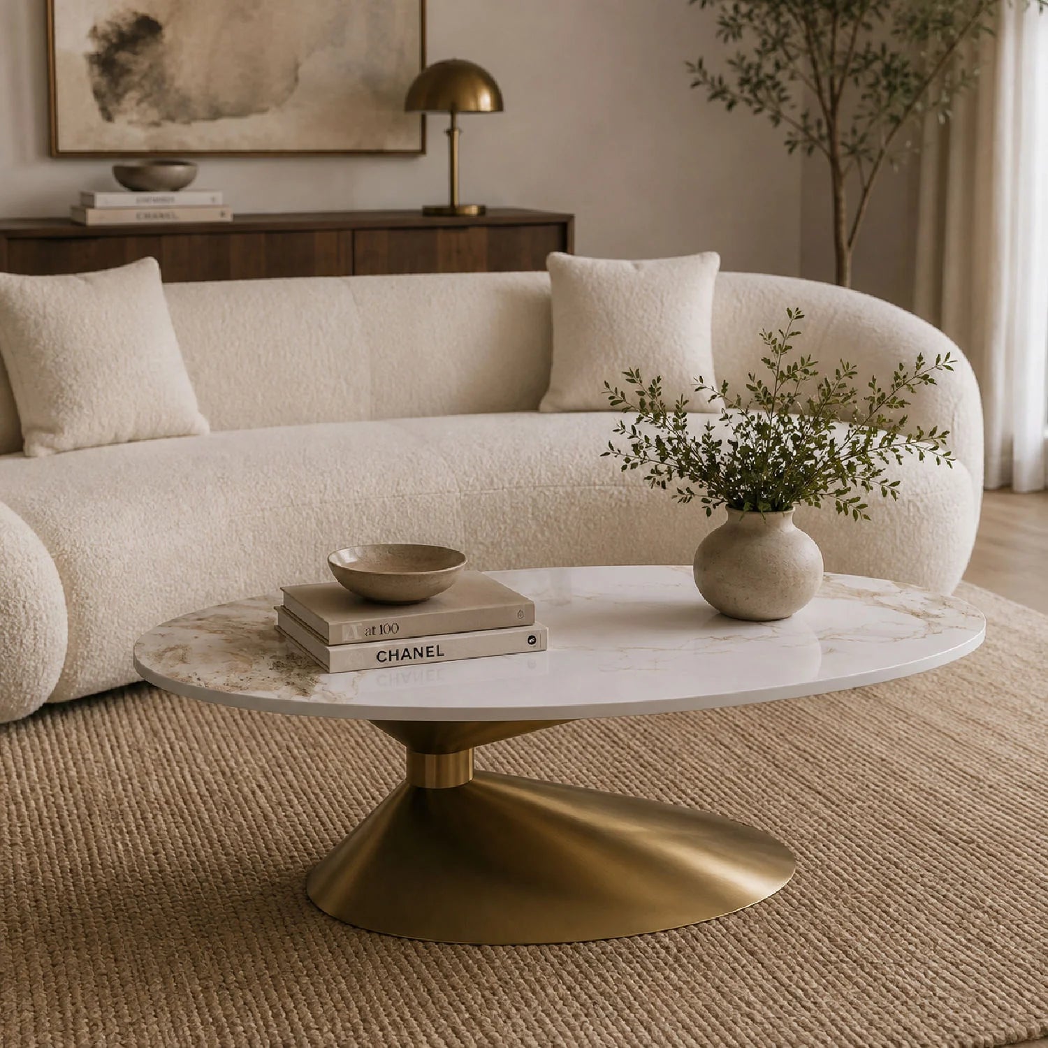 Luxury Marble Top Oval Coffee Table Modern Italian Style for Villa