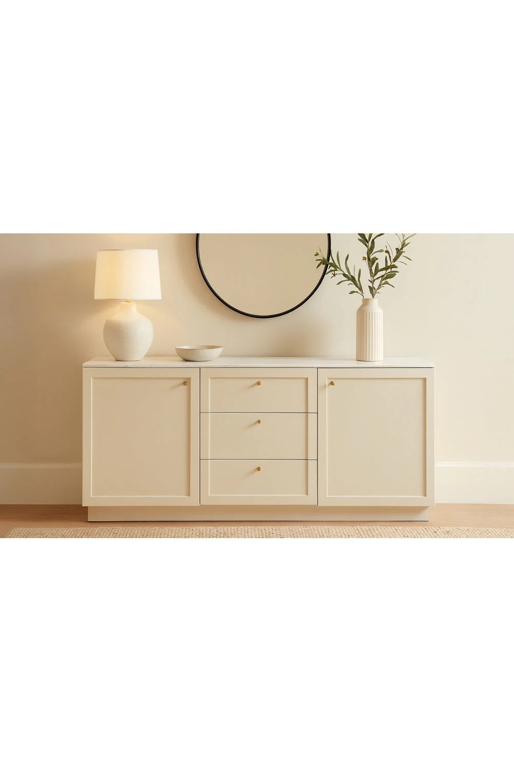 Luxury Marble Top Wooden 2-Door Sideboard European Style for Villa