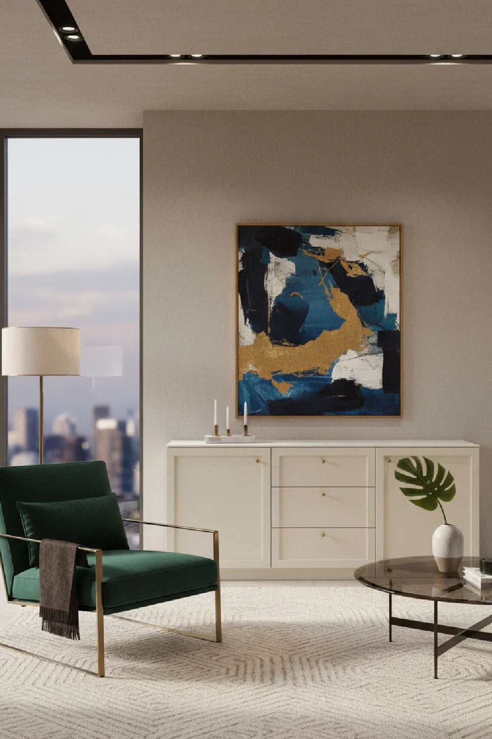 Luxury Marble Top Wooden 2-Door Sideboard European Style for Villa