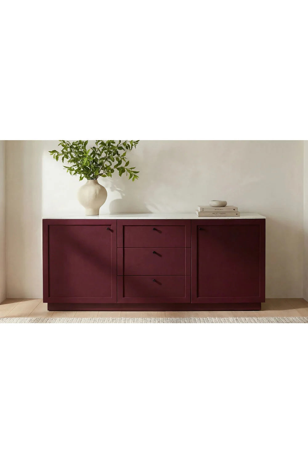 Luxury Marble Top Wooden 2-Door Sideboard European Style for Villa