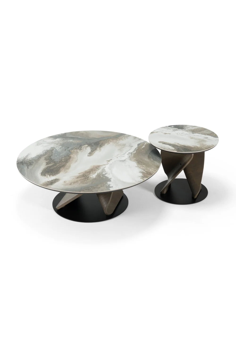 Luxury Marbled Ceramic Round Coffee Table Set Modern Italian Style for Villa