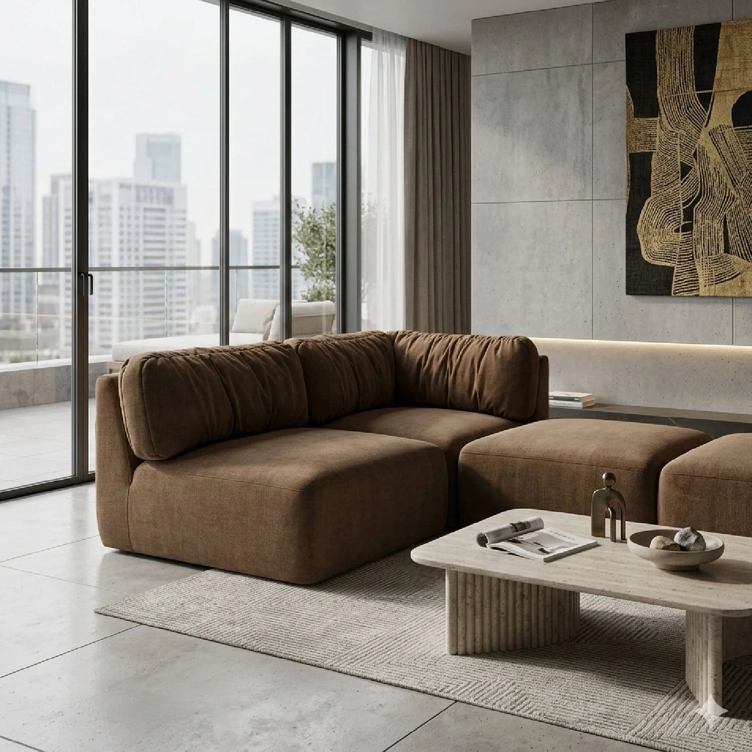Luxury Matina Chenille Corner Sofa Modern Italian Style for Villa