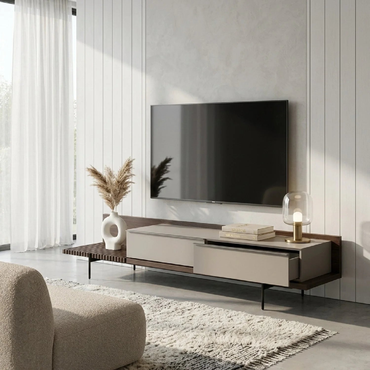 Luxury Matte Beige TV Cabinet Modern Italian Style for Villa