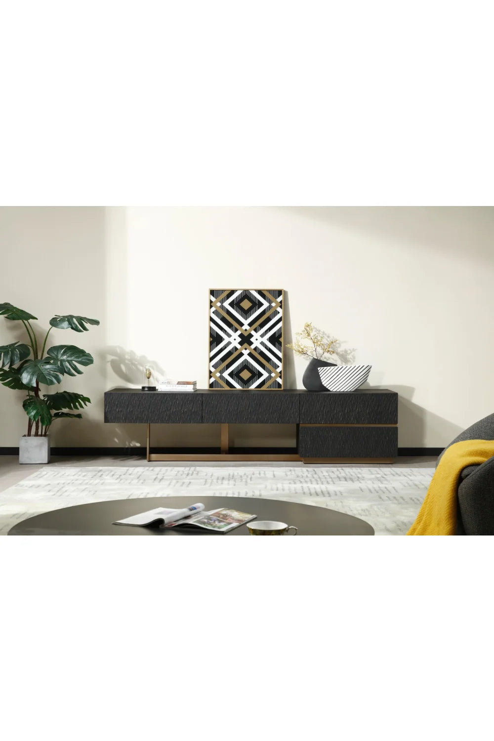 Luxury Matte Black Ash TV Stand Modern Italian Style for Villa