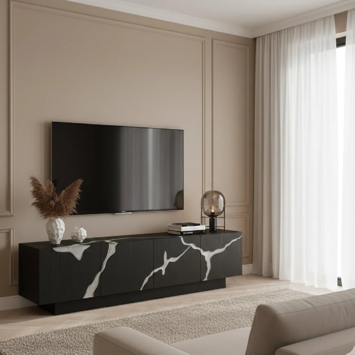 Luxury Matte Brown TV Stand Modern Italian Style for Villa