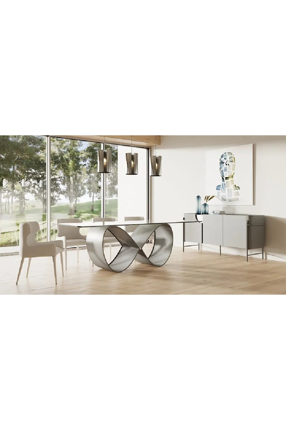 Luxury Matte Gray 3-Door Sideboard European Style for Villa