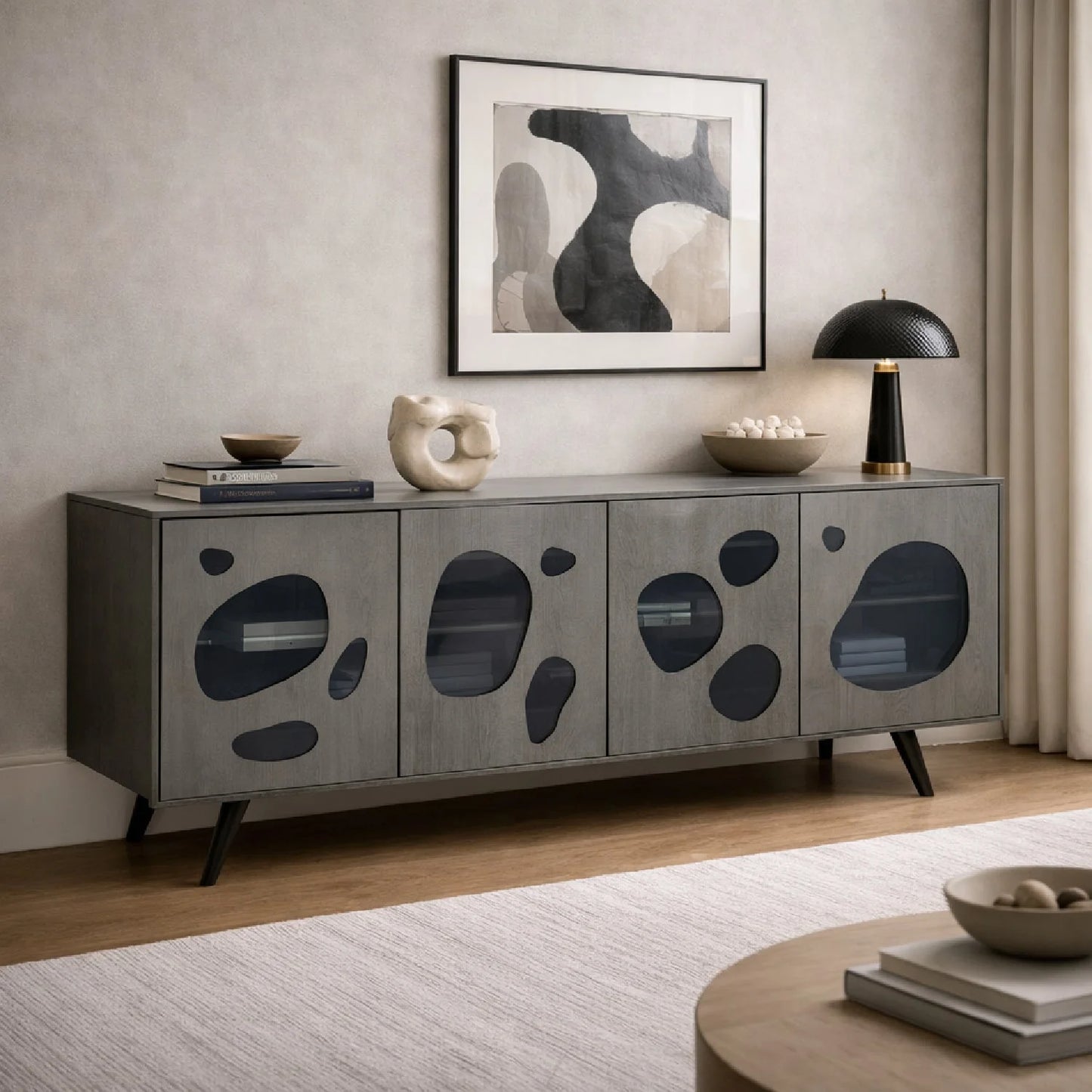 Luxury Matte Gray 4-Door Sideboard European Style for Villa