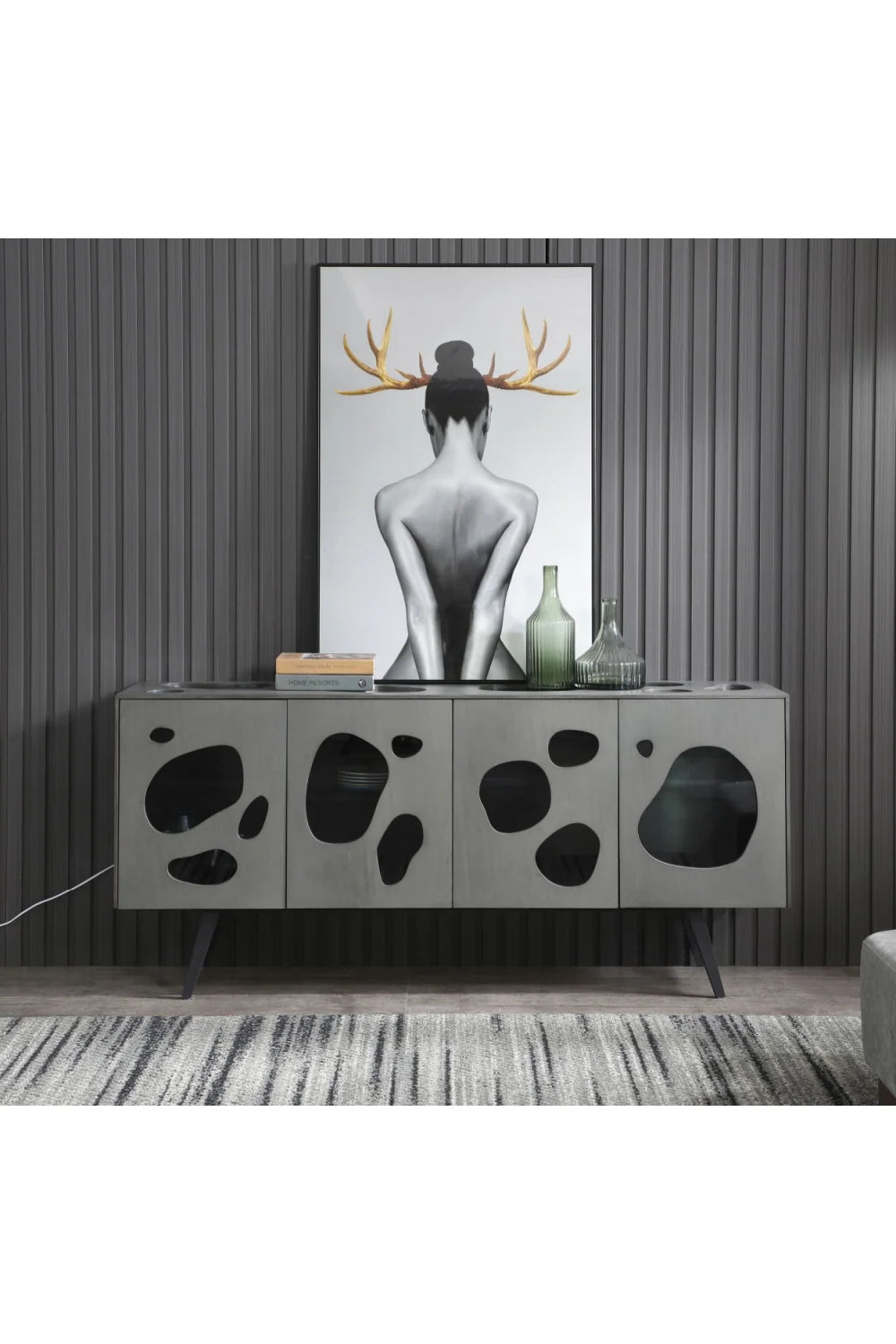Luxury Matte Gray 4-Door Sideboard European Style for Villa