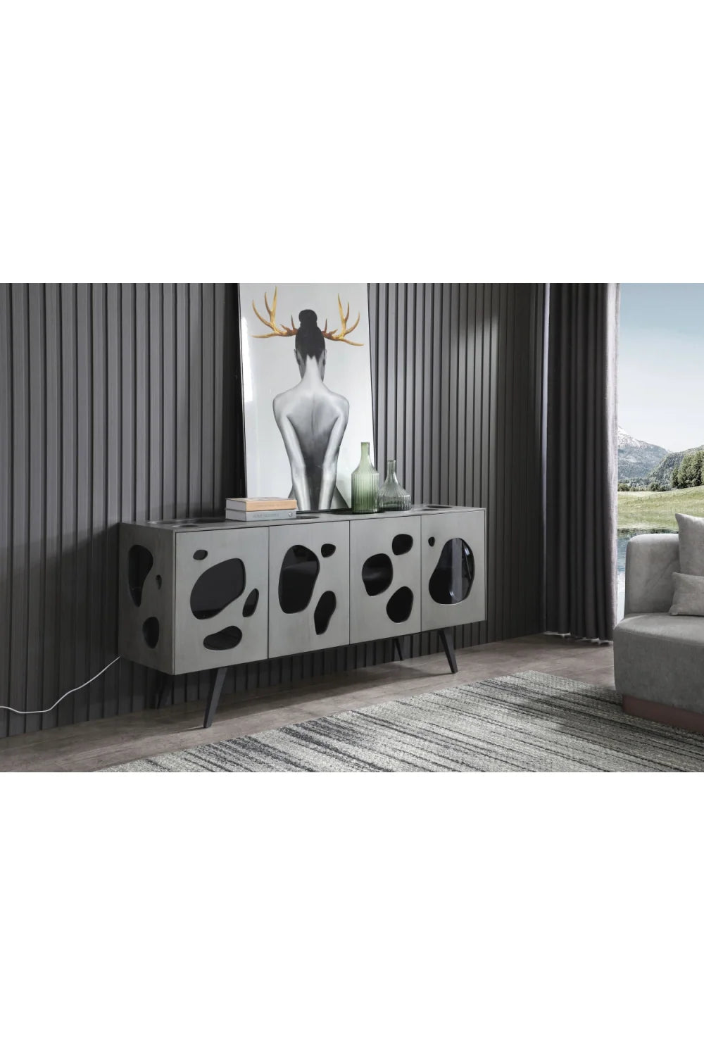 Luxury Matte Gray 4-Door Sideboard European Style for Villa