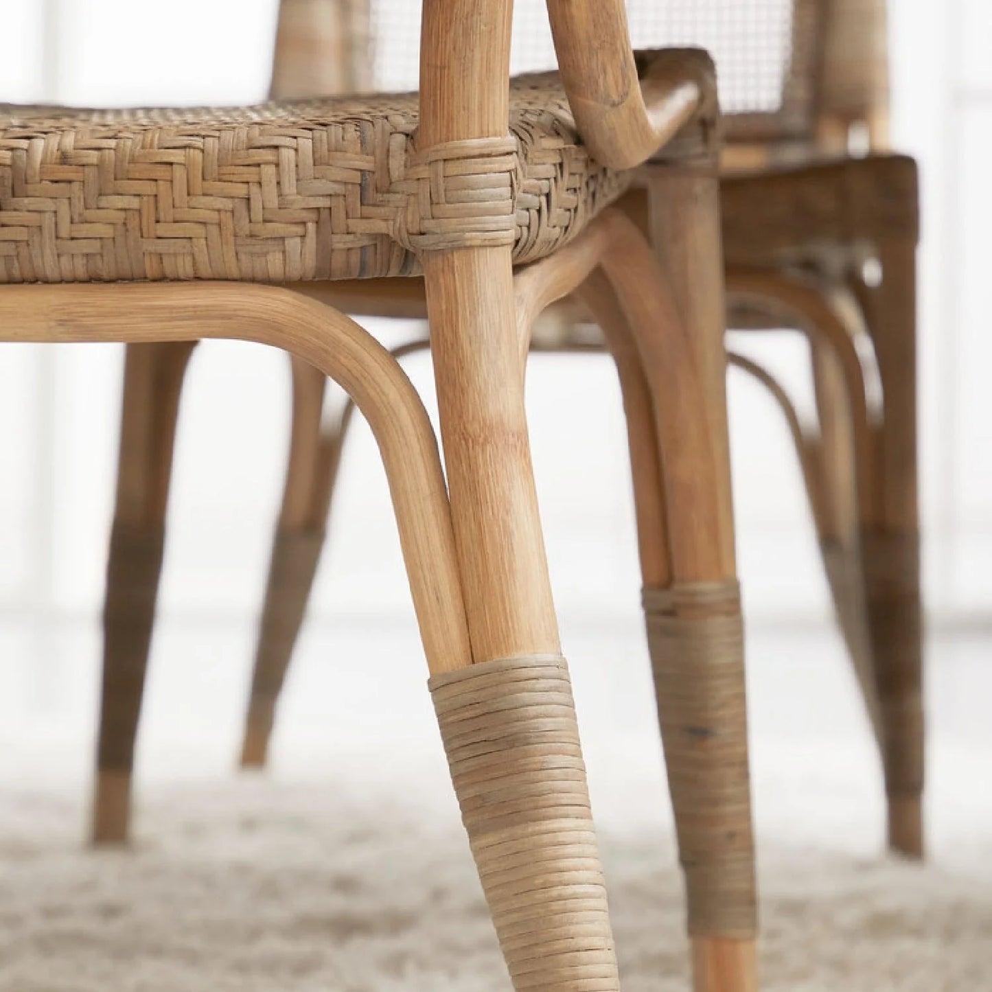Luxury Matte Gray Rattan Dining Chairs European Style for Villa