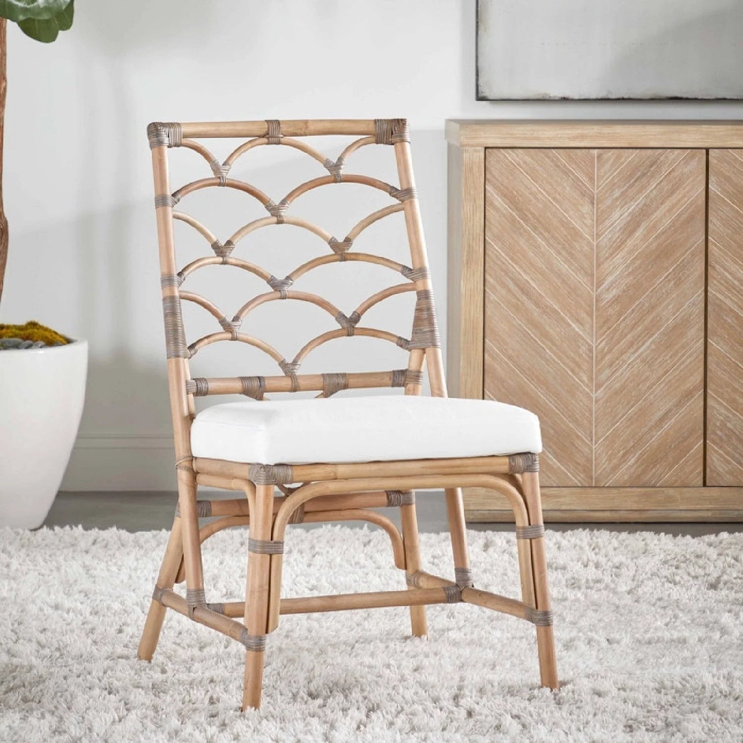 Luxury Matte Gray Rattan Dining Chairs European Style for Villa