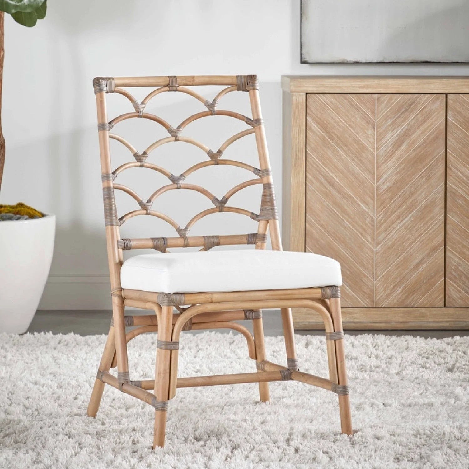 Luxury Matte Gray Rattan Dining Chairs European Style for Villa