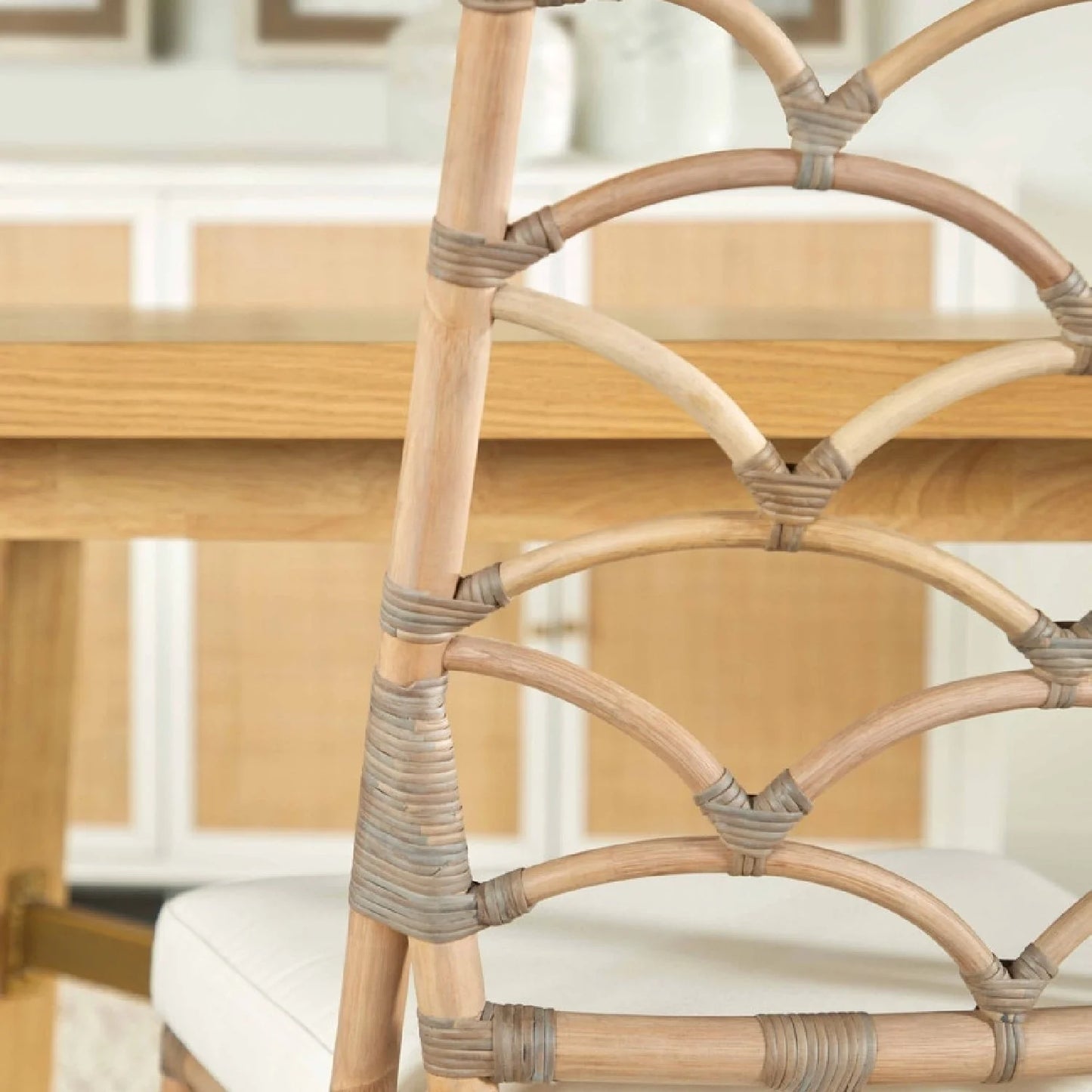 Luxury Matte Gray Rattan Dining Chairs European Style for Villa