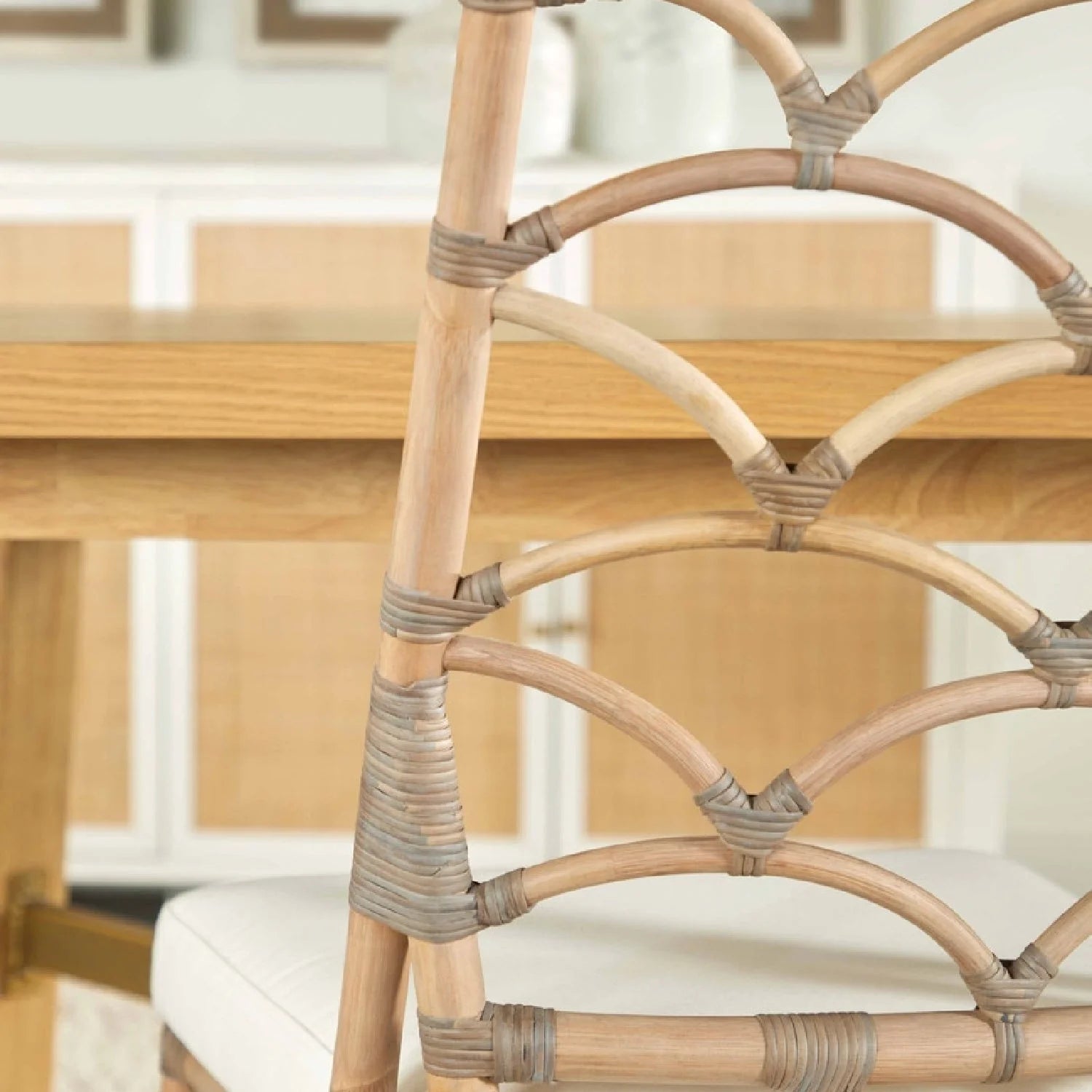 Luxury Matte Gray Rattan Dining Chairs European Style for Villa