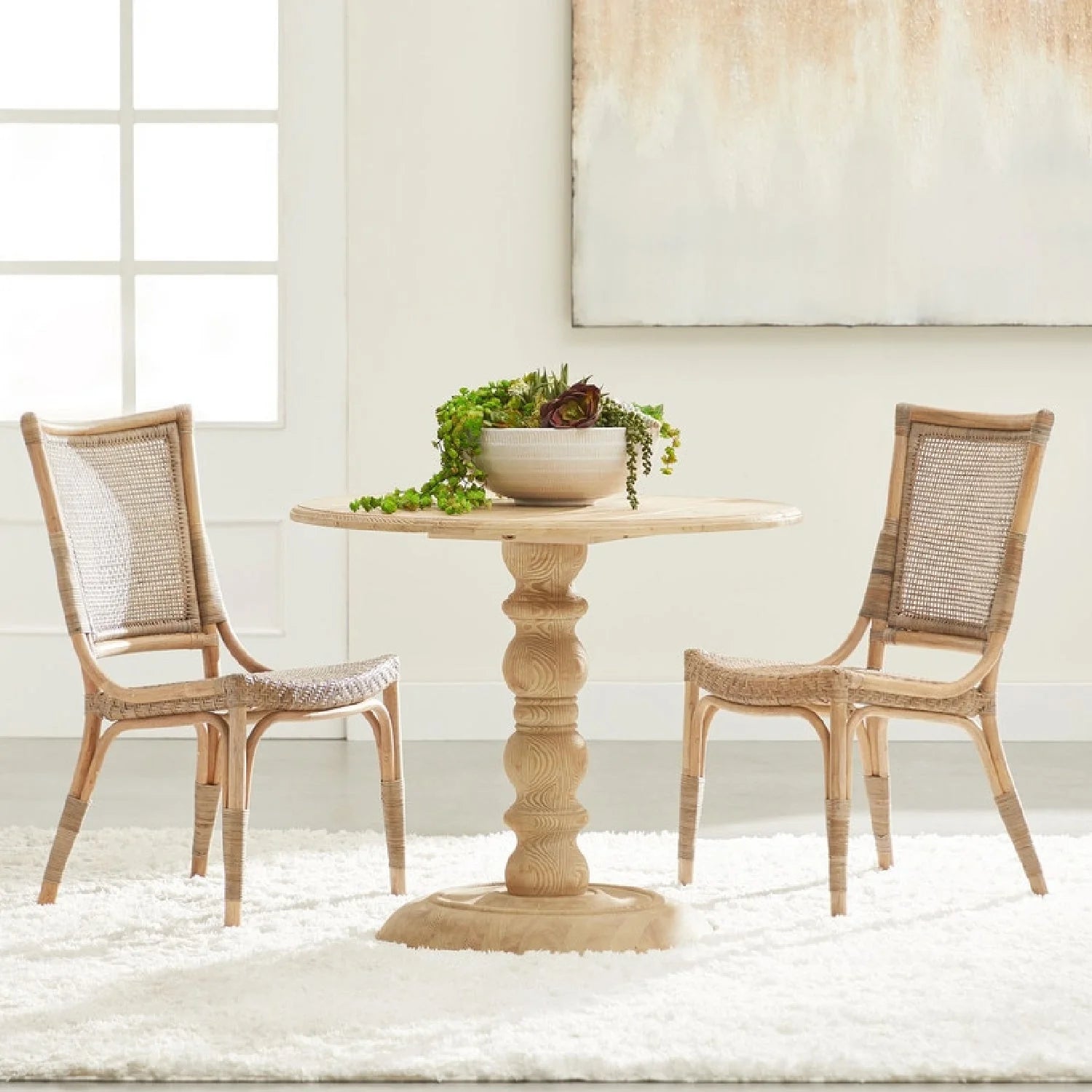 Luxury Matte Gray Rattan Dining Chairs European Style for Villa