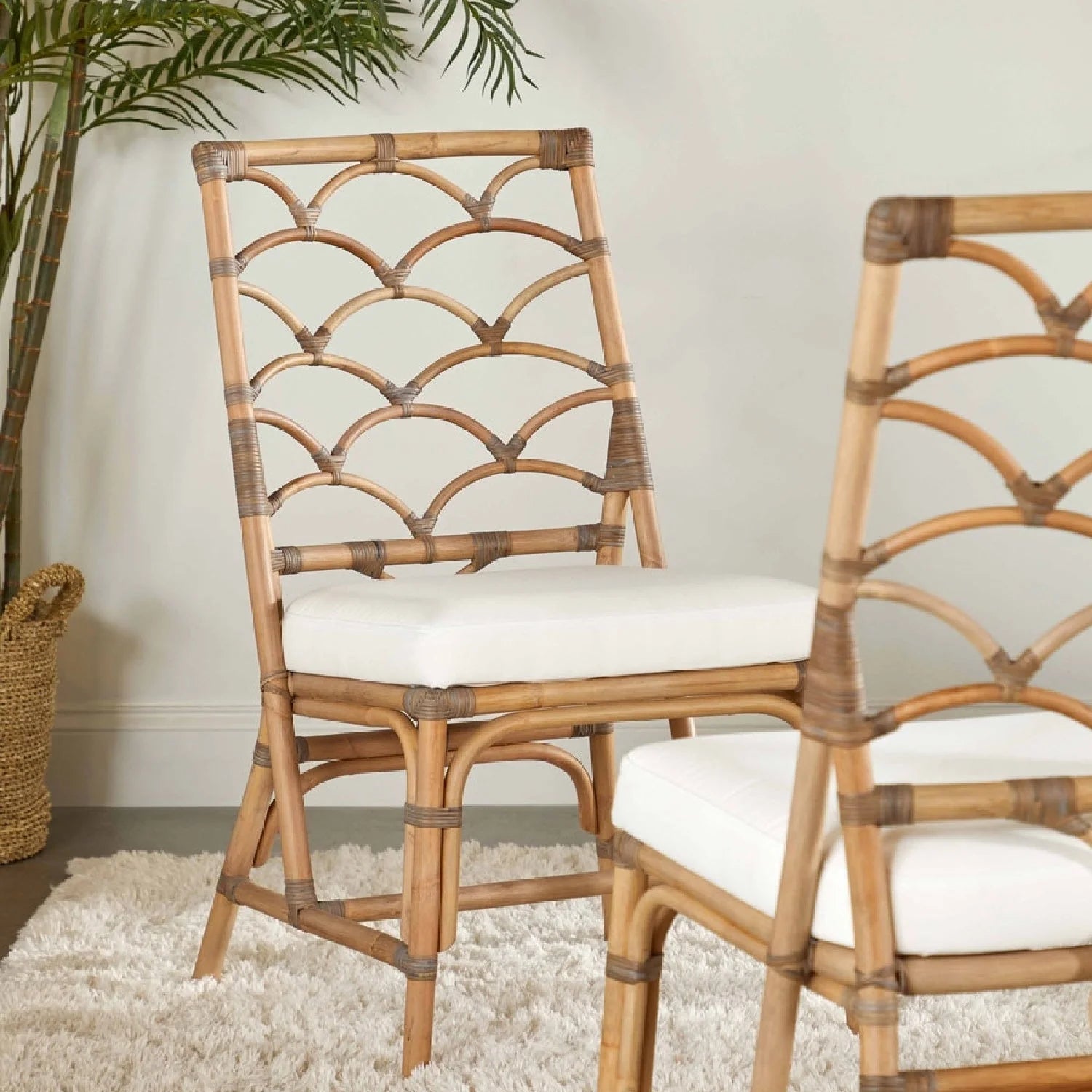 Luxury Matte Gray Rattan Dining Chairs European Style for Villa