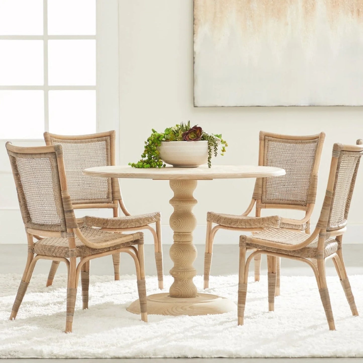 Luxury Matte Gray Rattan Dining Chairs European Style for Villa